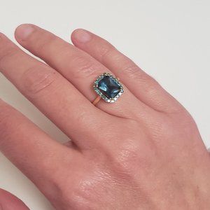 London Blue Topaz with Blue Diamonds Ring